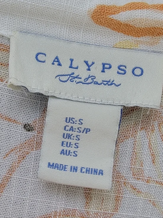 Calypso St Barts Linen Tropical Lobster Papaya Top Small boxy Relaxed - Picture 2 of 10